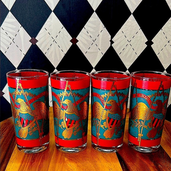 American Eagle & Regimental Drum Cera Glass Set of 4 | Americana Barware - Picture 14 of 14